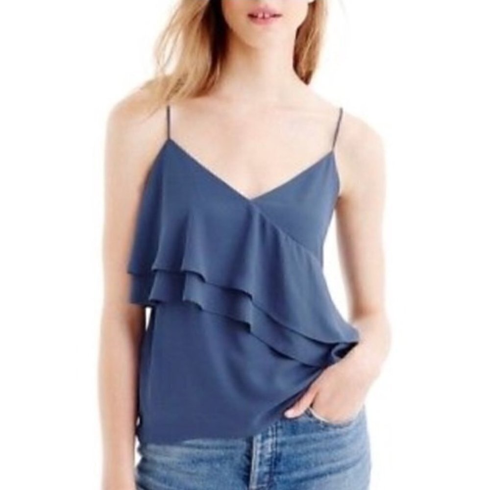 NWT J. Crew Ruffled Cami Popover Tank Top Blouse Cool Shadow Blue Women's 12